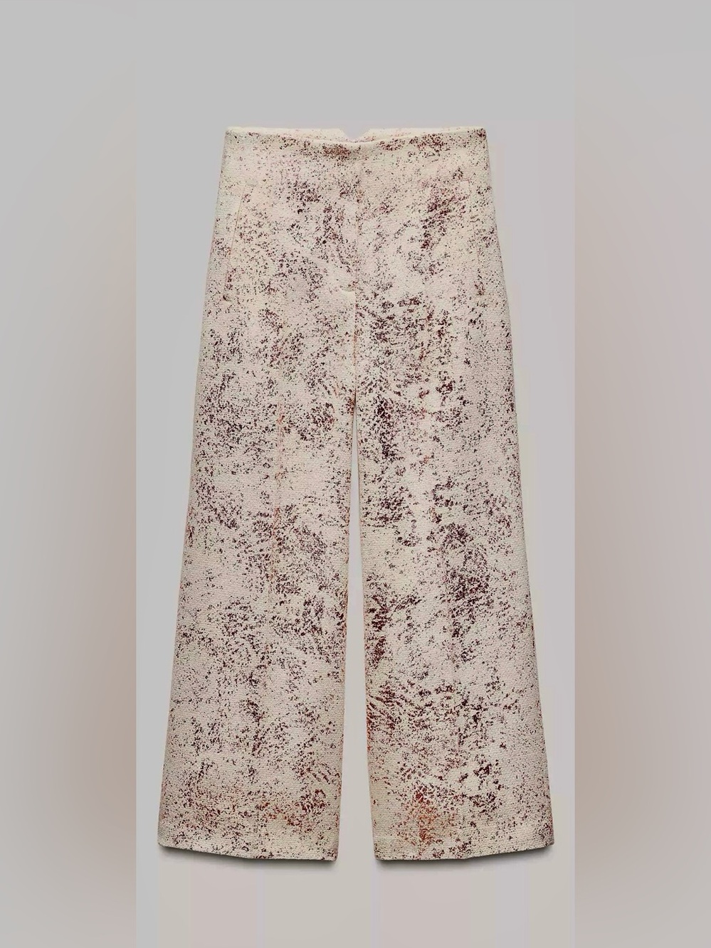 NWT Zara Cream Wide-Leg Cropped Pants with Metallic Abstract Print